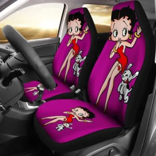 Discover Betty Boop With Dogs Purple Theme Car Seat Covers