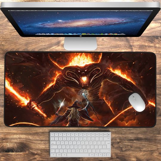 Discover Gandalf Balrog Desk Mat LOTR Gift For Him Mouse Pad Fantasy Decor Lord Rings Desk Mat