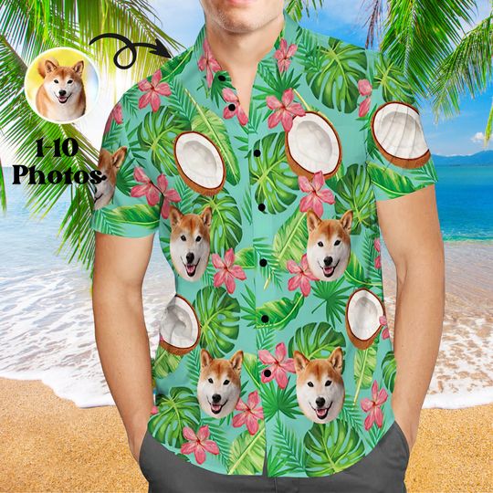Discover Personalized Photo Hawaiian Shirt Custom Dog Cat Face Holiday Tropical Pattern Shirt
