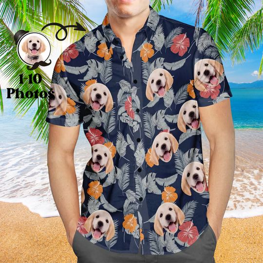 Discover Personalized Photo Hawaiian Shirt Custom Dog Cat Face Holiday Tropical Pattern