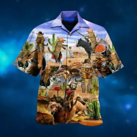Discover MEOWDY COWBOY WESTERN CAT UNISEX 3D HAWAIIAN SHIRT