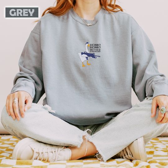 Discover Embroidered Funny Goose Honk Honk Sweatshirt, Funny Bird Sweatshirt