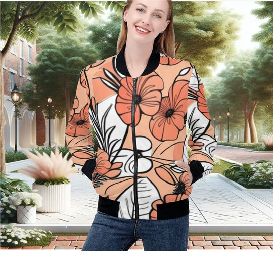Discover Floral flower peach white Women's Bomber Jackets
