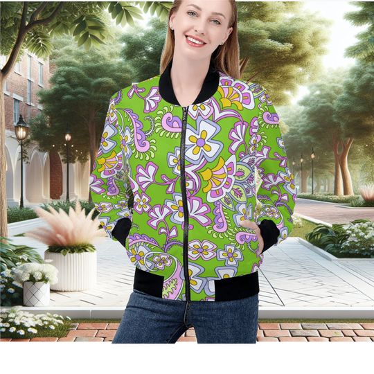 Discover Floral Flower Botanical spring summer green Women's Bomber Jackets