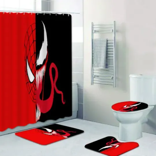 Discover Venom Non-slip Bath Mat Shower Curtain Toilet Lid Cover, Shower Curtain Set.