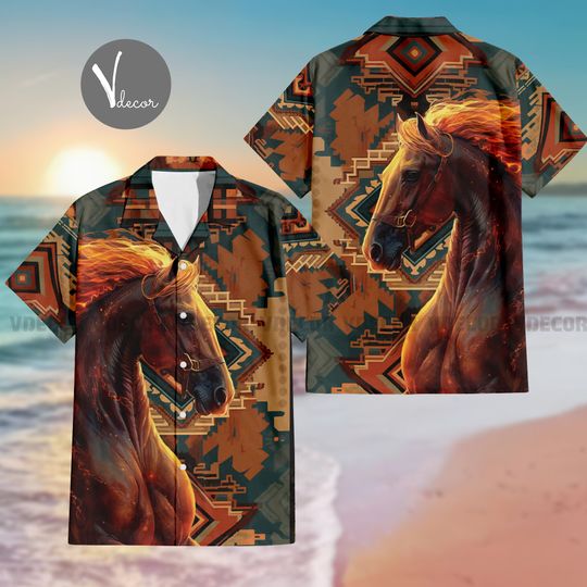 Discover Native Horse America Hawaiian Shirt, Native Summer Shirt, 3D Hawaiian Aloha Shirt