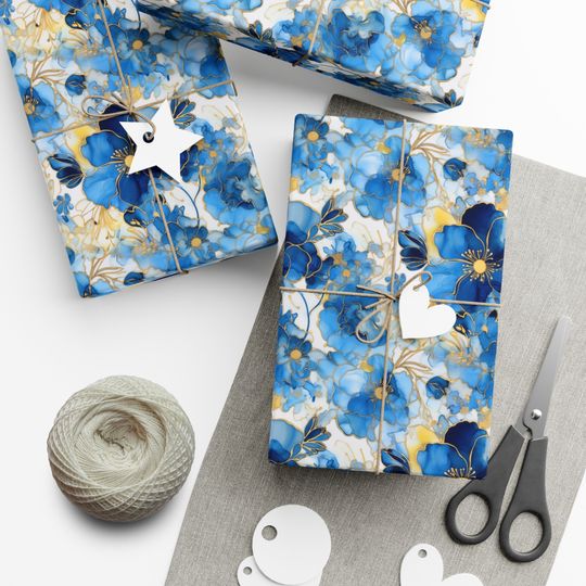 Discover Luxurious Pale Blue Floral Wrapping Paper