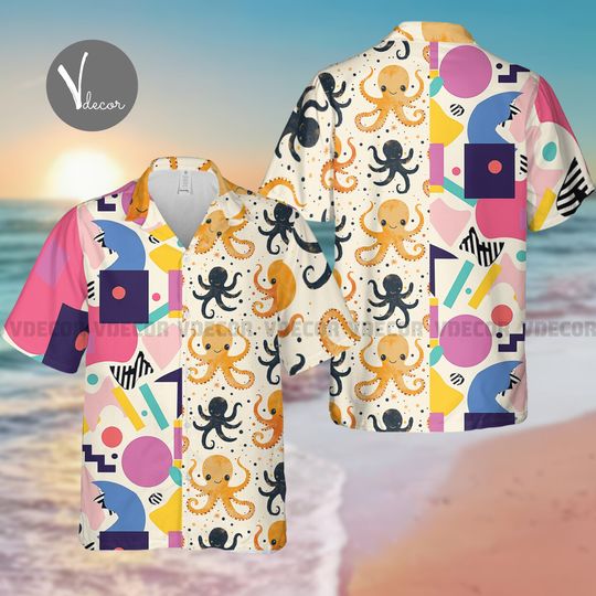 Discover Colorful Octopus Hawaiian Shirt, Octopus Lover Summer Shirt, 3D Hawaii Aloha Shirt