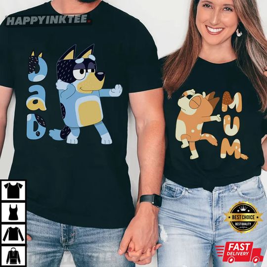 Discover Bandit And Chilli BlueyDad Family Dad And Mom Couple Shirt
