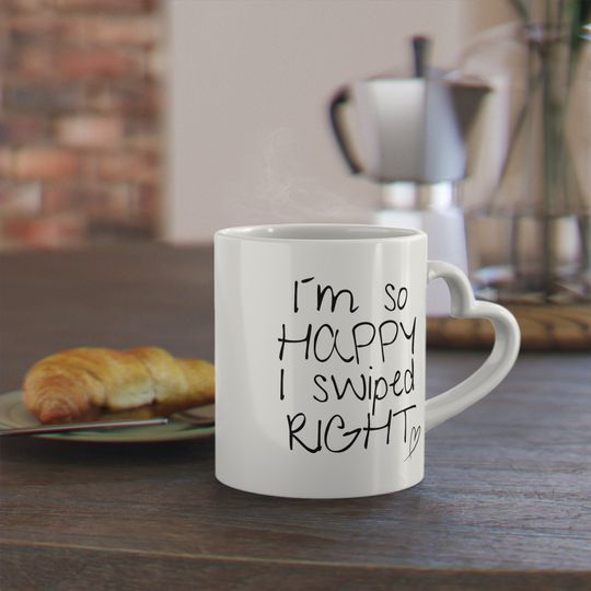 Discover I am so happy I swiped right funny quote mug anniversary gift couple online dating wedding gift