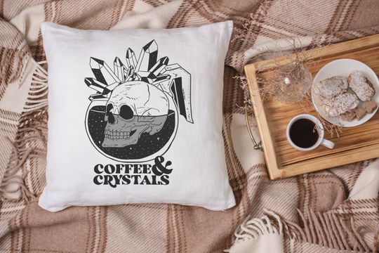 Discover Coffee and Crystals Throw Pillow Cover, Skull Pillow Cover