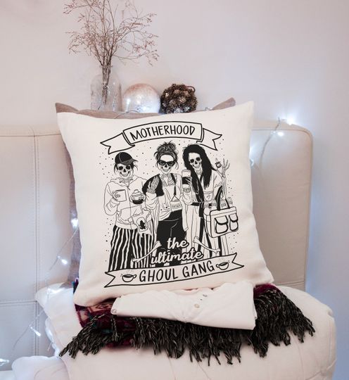 Discover Motherhood girl gang throw pillow Cover, Funny Mom Life Pillow Cover