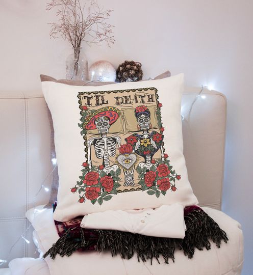 Discover Skeleton Lovers day of the dead Pillow Cover, The Lovers Pillow Cover