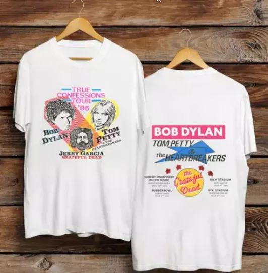 Discover Vintage 1986 Confessions Tour Shirt Jerry Garcia Bob Dylan' Tom Petty' Shirt