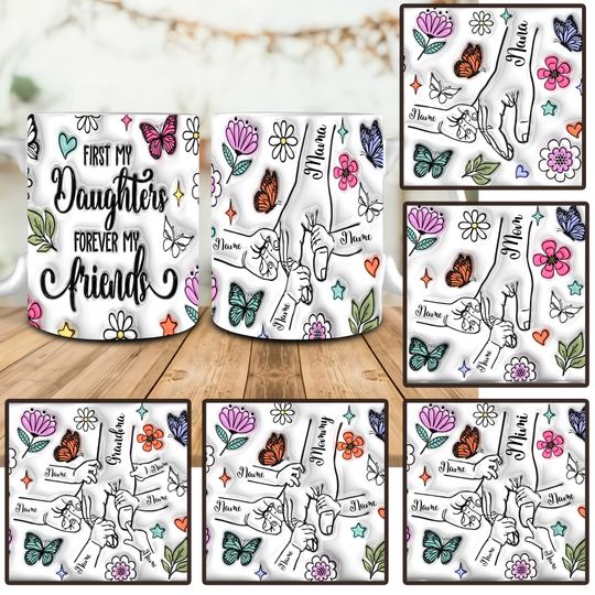 Discover Custom First Daughter Forever Friend 3D Inflated Effect Mug, Mama Floral 11oz Mug