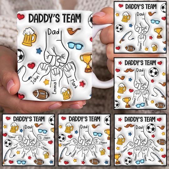 Discover Personalized Dad Fist Bump Mug, Dad 3D Inflated Mug, Dad 3D Puff 11oz Mug