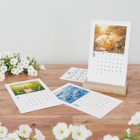 Discover Anime Landscape Desk Calendar 2024, Kawaii Animals Calendar
