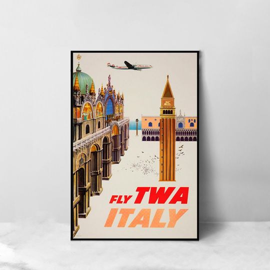 Discover Fly TWA Italy Vintage Travel Poster