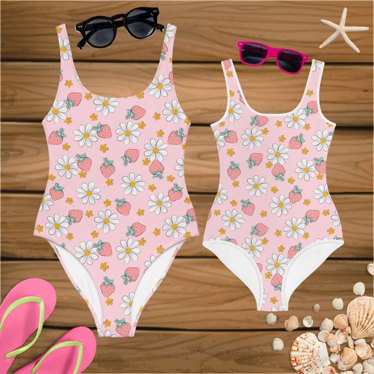 Discover Cute Strawberry Mommy and Me Swimsuits, Mom and Daughter