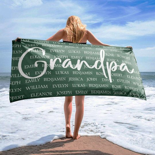 Discover Custom Fathers Day Beach Towel, Child Name Towel, Grandpa Personalized Beach Towel