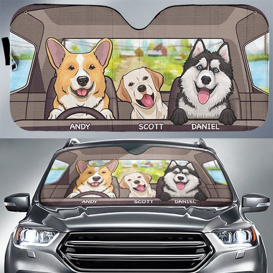 Discover Funny Pets Driving Car Custom Pet Parents Personalized Windshield Car Sunshade