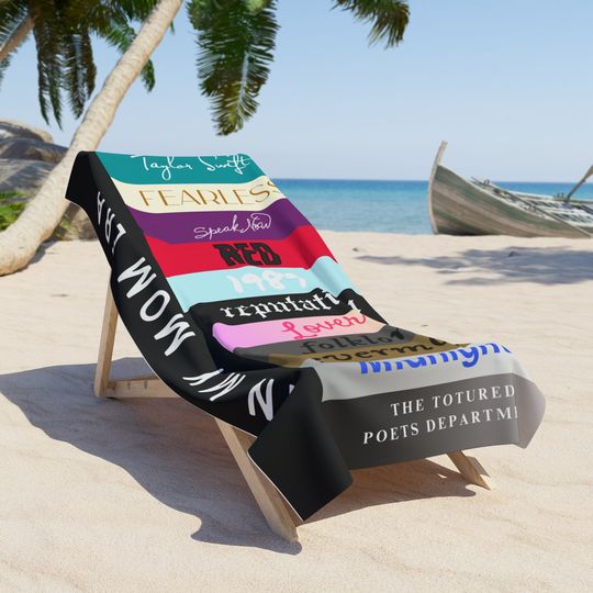 Discover Taylor Album Titles Beach Towel, Beach Towel, swiftiee, Eras Merch