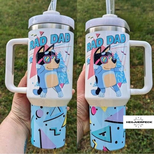 Discover BlueyDad Rad Dad 40oz Tumbler with Handle, BlueyDad Dad Tumbler, Fathers Day Gift