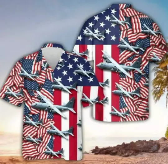 Discover Plane & American Flag Hawaiian Short Sleeve Shirts