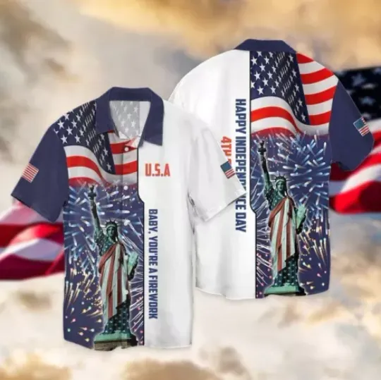 Discover 4Th Of July Independence Day American Flag Statue Of Liberty Hawaiian Shirt