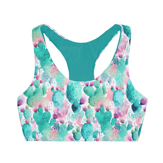 Discover Watercolor Cactus Girls' Double Lined Seamless Sports Bra
