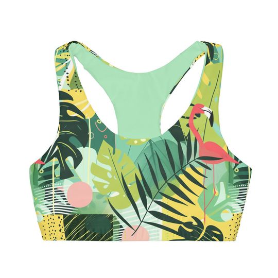Discover Tropical Flamingo Green Style Girls' Double Lined Seamless Sports Bra