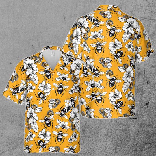 Discover Funny Yellow Bee Flower Hawaiian Shirt