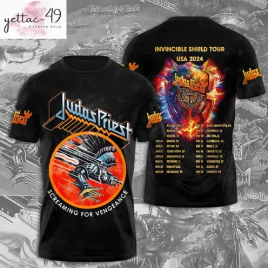 Discover Judas Priest Invincible Shield 2024 Tour 3D All Over Print Unisex T-Shirt