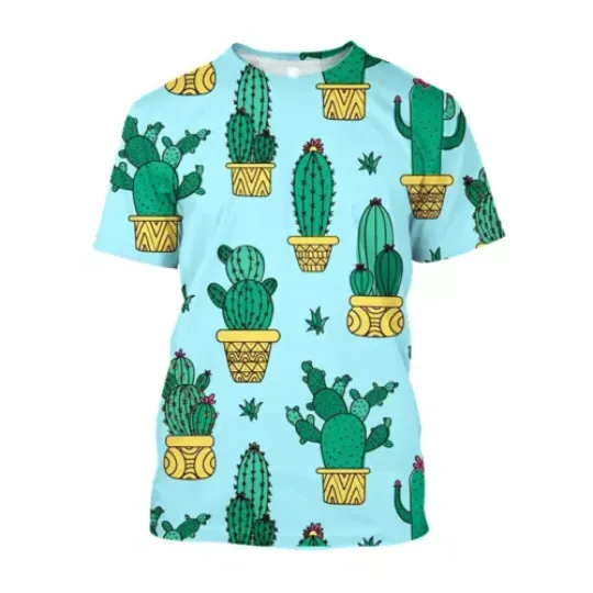 Discover 3D Printed Cartoon Cactus Flowers Graphic T Shirts