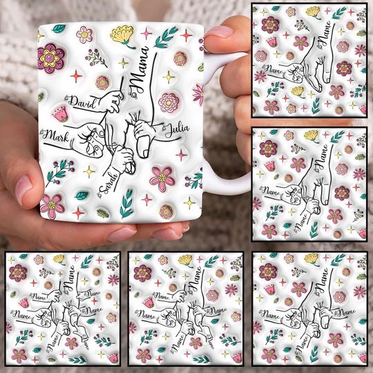 Discover Custom Up to 6 Kids Holding Moms Hand 3D Inflated Mug, Mama 11oz Mug