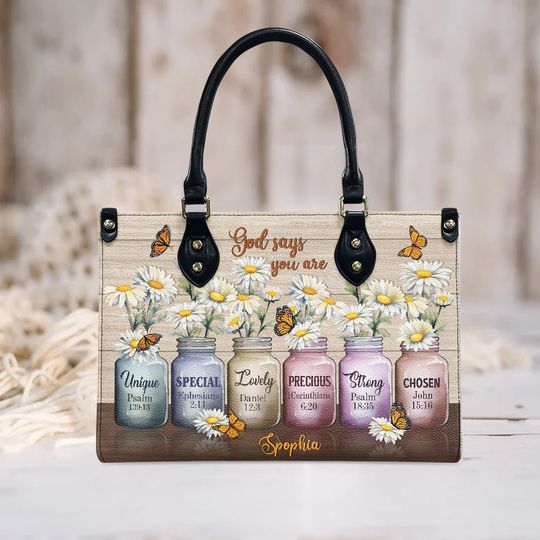 Discover God Says You Are Leather Handbag, Gift For Jesus Lovers