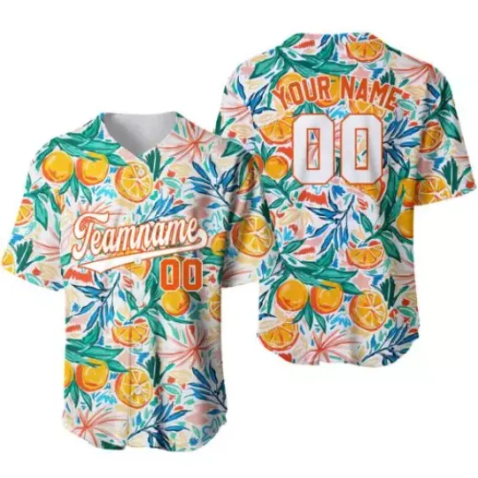 Discover Custom Orange Tropical Pattern White Orange Baseball Jersey