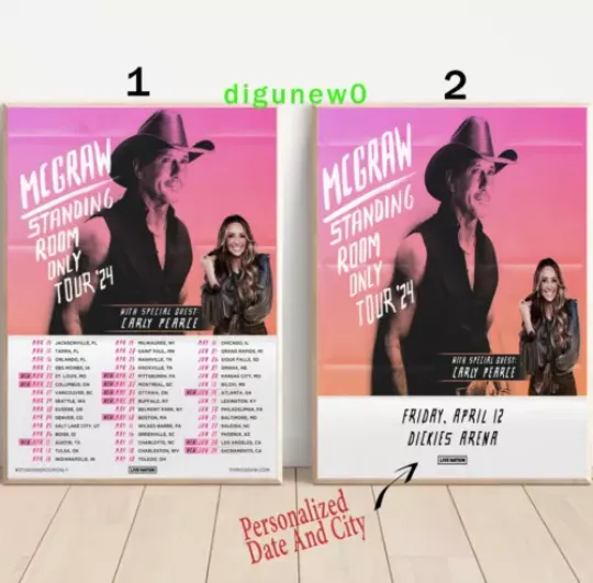 Discover Custom Tim McGraw 2024 Tour Standing Room Only Poster