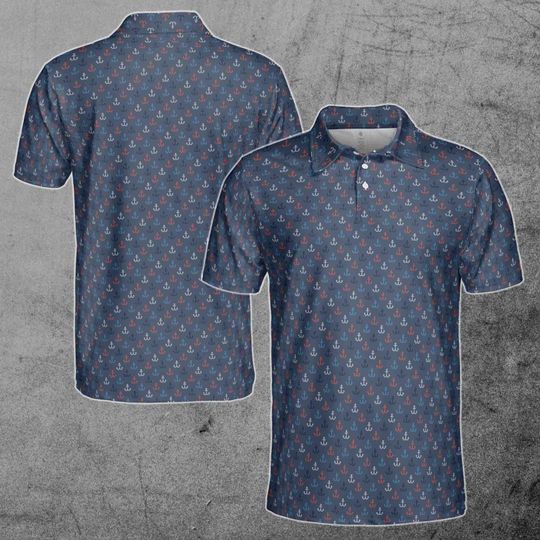 Discover Funny Dark Tiny Anchor Doodle Golf Men's Polo Shirt S-5XL