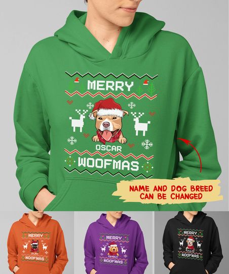 Discover Merry Woofmas Pixel Custom Dogs Owner Personalized Unisex Hoodie