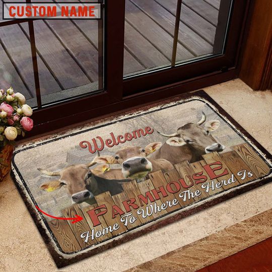 Discover Brown Swiss Custom Name - Home To Where The Herd Is FarmHouse Doormat