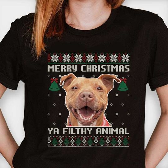 Discover Ya Filthy Animal Custom Ugly Knitted Style Personalized Upload Pets Photo Unisex T-Shirt