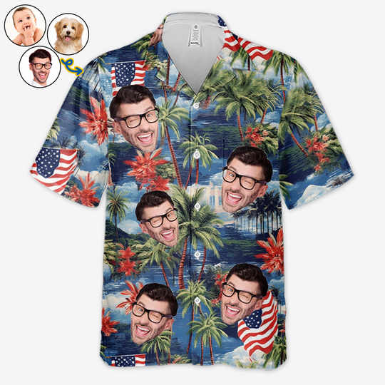 Discover My American Spirit Custom Photo Personalized Unisex Patriotic 4th July Hawaiian Shirt