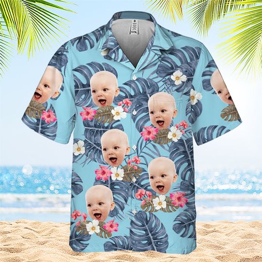 Discover Family Custom Photo Tropical Leaves Summer Vibe Personalized Unisex Adult Hawaiian Shirt