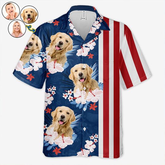 Discover Custom Photo In Love With My Summer Personalized Pet Lovers 4th July Unisex Hawaiian Shirt