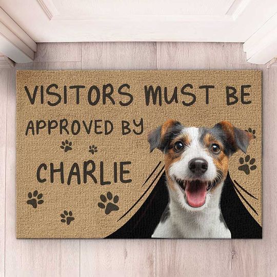 Discover Funny Visitors Must Be Approved By This Dog Cat Personalized Custom Upload Image Doormat