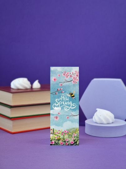 Discover Hello spring - Illustrated bookmark - Book lover gift -Pretty stationary - Gifts for readers