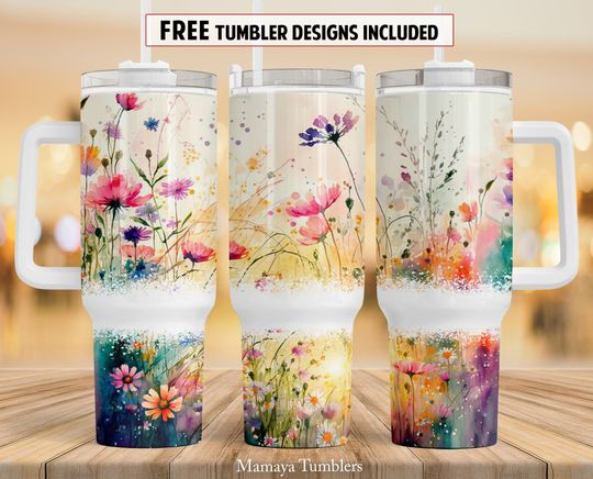 Discover Flower 40 oz Quencher tumbler sublimation design Wild flowers