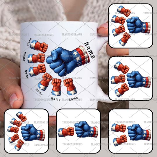 Discover Bundle Custom Up to 6 Kids Holding Dads Hand Mug, Super Dad and Children Hands Mug