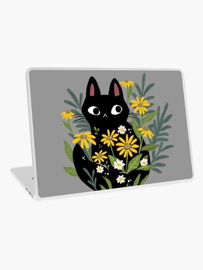 Discover Black cat with flowers  | Laptop Skin